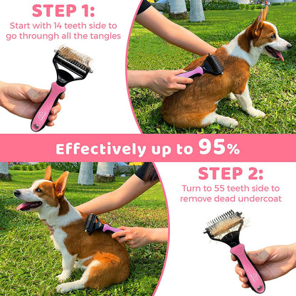 Dog & Cat Brush-Deshedding Brush, Dematting Tools, Shedding Brush Glove, Reduces Shedding up to 95%, for Short to Long Hair, Small to Medium Breeds, Pink